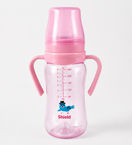 Shield Baby Feeding Bottle with Handles – 240ml | BPA-Free Baby Milk Bottle (Blue) (Pink)