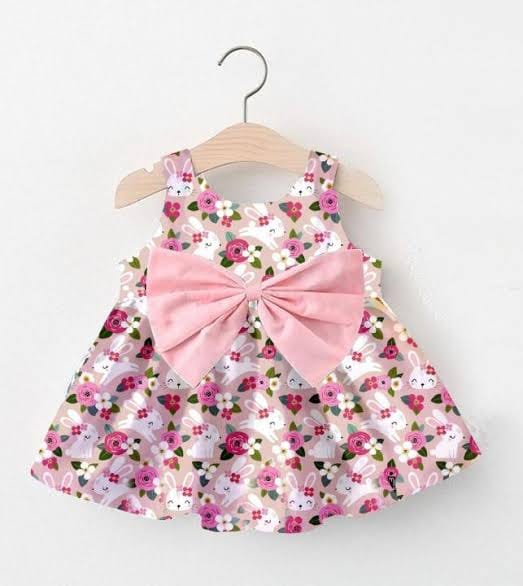 Cute Baby Girl Bunny Print Dress with Bow