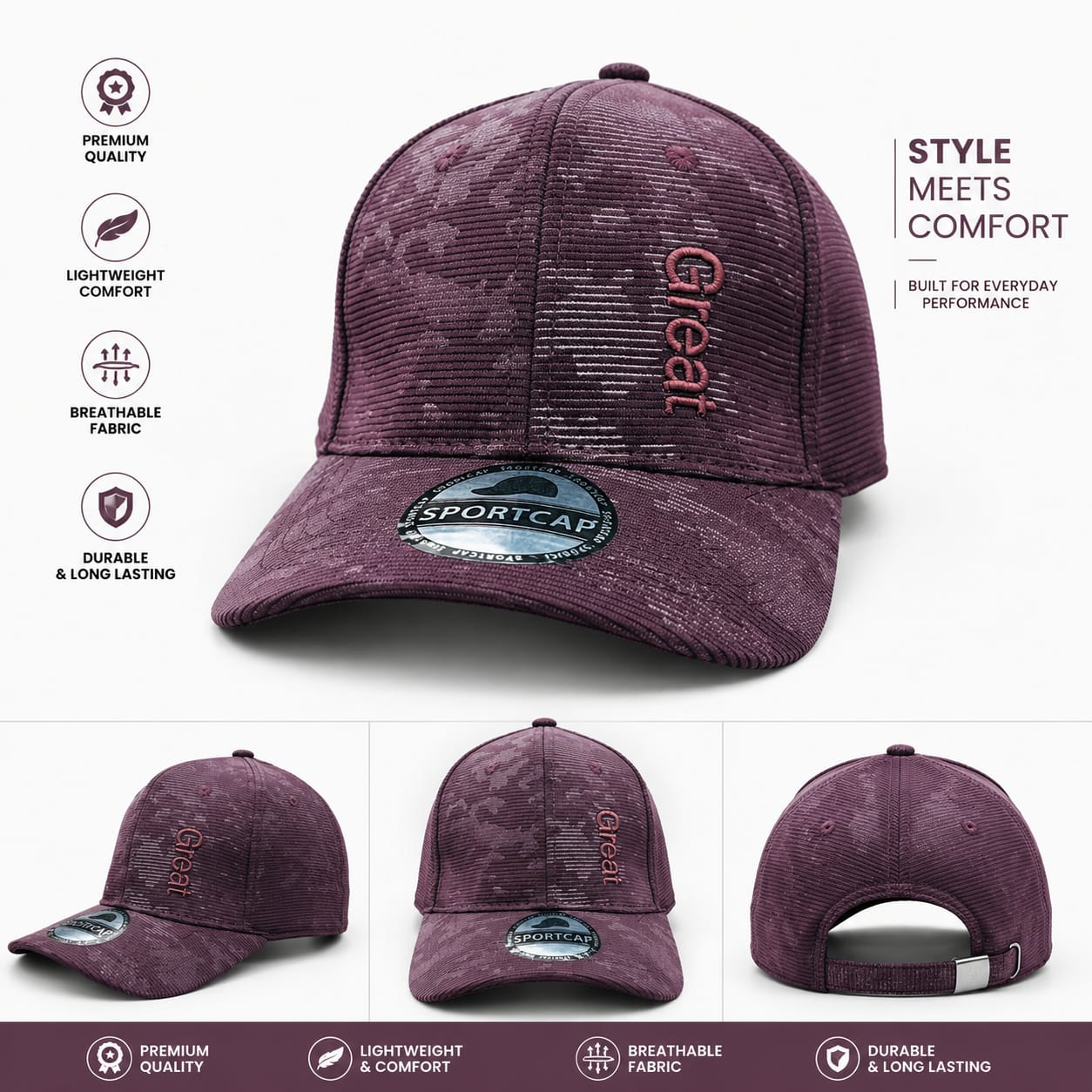 Premium Textured  Adjustable Cap